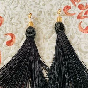 Black and Gold Tassel Post Earrings